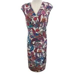 FLATTERING Ralph Lauren Paisley Print Dress‎ V-Neck Sleeveless Sheath Size 16